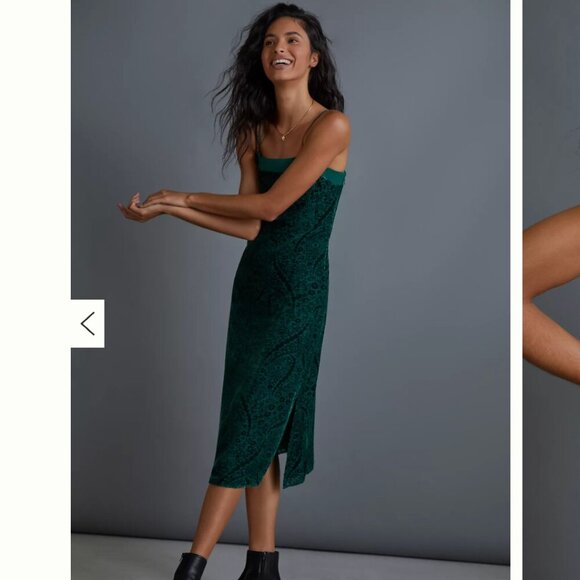 Anthropologie Aria Burnout Velvet Slip Dress in Green Size 10 Holiday Midi  Silk - mordernwear.com